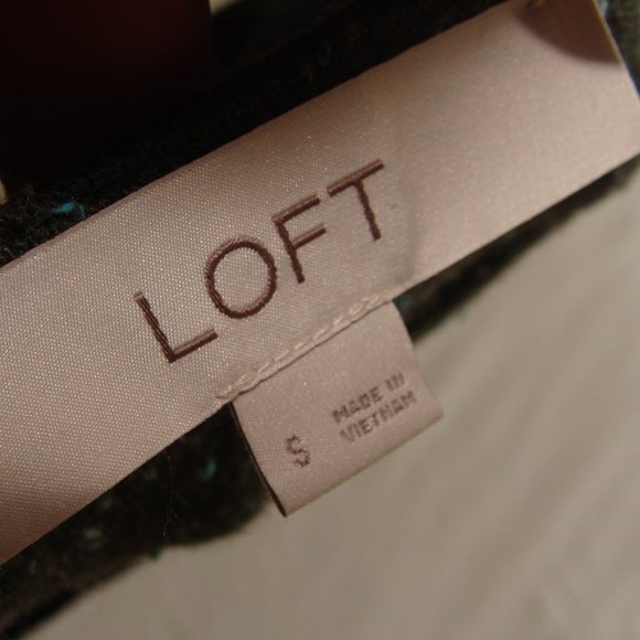 ANN TAYLOR LOFT Olive Green & Aqua Flecked KEYHOLE Back SWEATER Sz SMALL - Picture 7 of 7